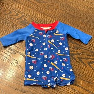 RuggedButts Blue Baseball Print Kids Swimwear